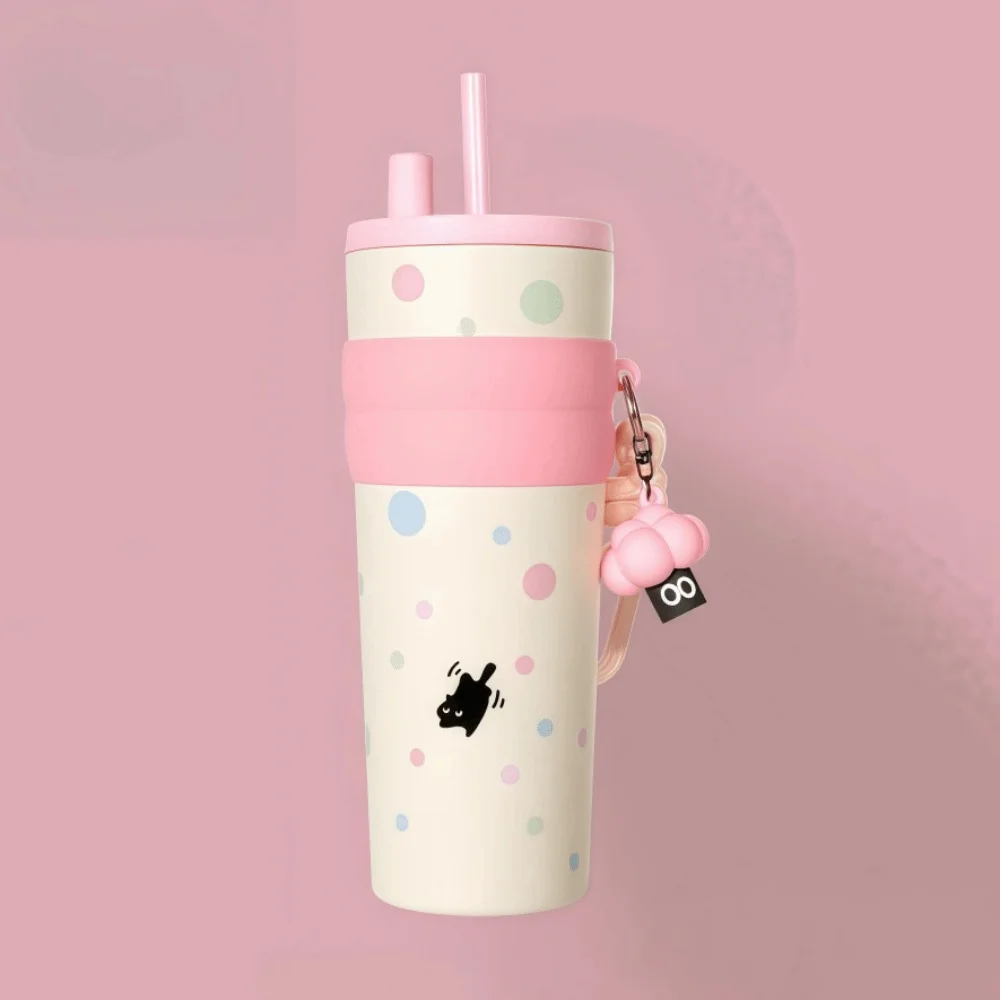 

24oz/710ml Vacuum Cup 316Stainless Steel with Lid Insulated Cup Polka Dot Series with Lifting Rope Coffee Mug For Boys and Girls