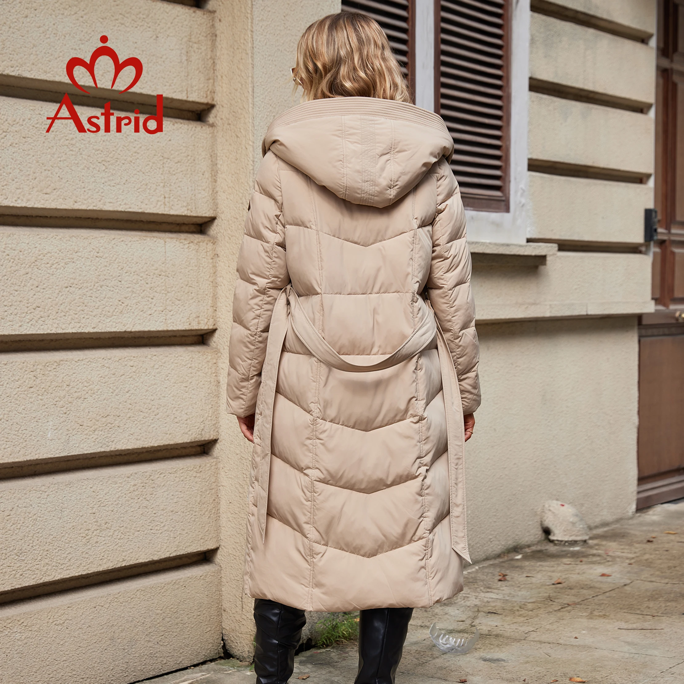 Astrid Winter Women Parka Hooded Belt Thick Warm Cotton Fashion Outerwear Long Down Jacket Quilted Coat Odzież Damska ZR-30216