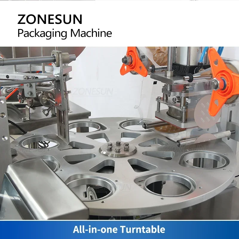 ZONESUN ZS-FS600 التلقائي كوب الآيس كريم ملء آلة الختم الزبادي الكرتون حوض زبدة الفول السوداني تراجع صلصة القرص الدوار خط