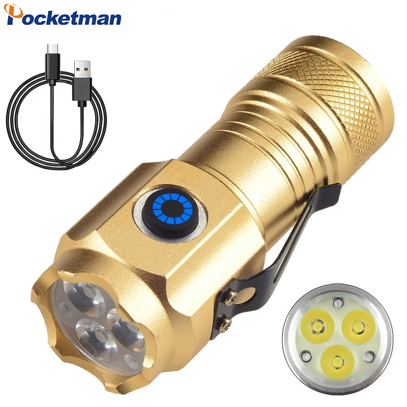 Mini High Power 3*LED Flashlight Aluminum Alloy USB Rechargeable Torch 5 Modes Built-in Battery Flashlights Emergency Light
