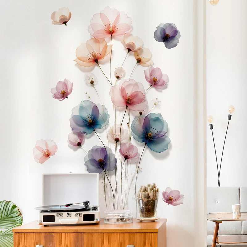 Autocollant mural aquarelle fleur de Lotus 3D, papier peint auto-adhésif en vinyle rétro Floral pour salon chambre à coucher, décoration murale de maison