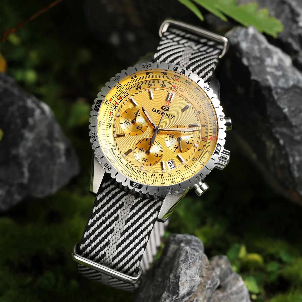 BERNY Chronographen-Uhren für Herren, superleuchtende, multifunktionale Quarz-Herrenuhr mit Datum, Saphir-Nylonarmband – Detail 16