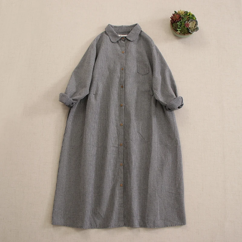 Autumn New Japanese Mori Girl Loose Cotton Shirt Dress Women Turn Down Collar Long Sleeve Causal Plus Size Midi Dresses