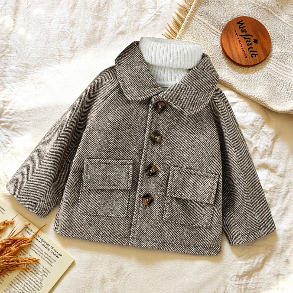 2025 New Baby Boys Long Sleeve Solid Turn-down Collar Autumn/Winter Fashion Coat For 1-3Y Casual Active Clothes