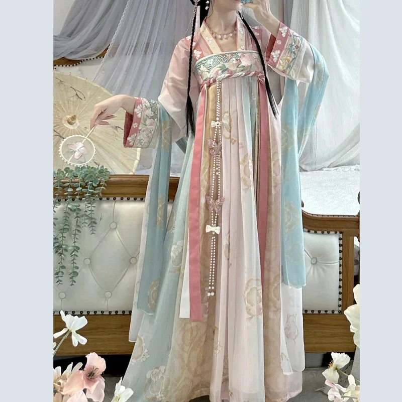 

Vrouwen Chinese Traditionele Hanfu Kostuum Dame Tang Pak Prinses Jurk Borduren Oude Volksdans Carnaval Cosplay Kostuum