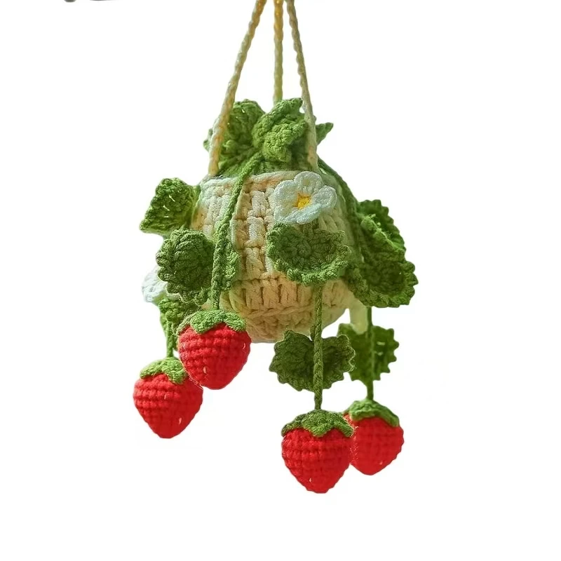 NOWY Wiszący kosz na rośliny samochodowe, wisząca roślina truskawkowa do dekoracji samochodu, ozdoby samochodowe Charms do lusterka wstecznego — zdjęcie 6