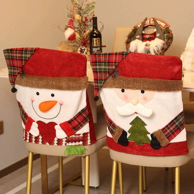 Christmas Chair Back Elastic Stretch Cover Santa Clause Holiday Party Decor Dining Kitchen Chair Covers Christmas Decoration