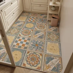 Kitchen Floor Mat Non-slip Waterproof Oil-proof Carpet PVC Leather Wipeable Foot Mats American Retro Large Size Home rugs 주방 카펫