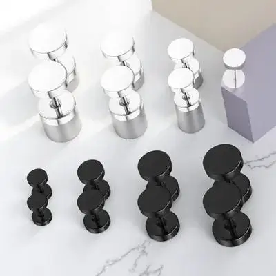 

Titanium Steel Stud Earrings Black Screw Back Hypoallergenic Ear Piercing Studs For Women Men Teens Ear Decor Jewelry