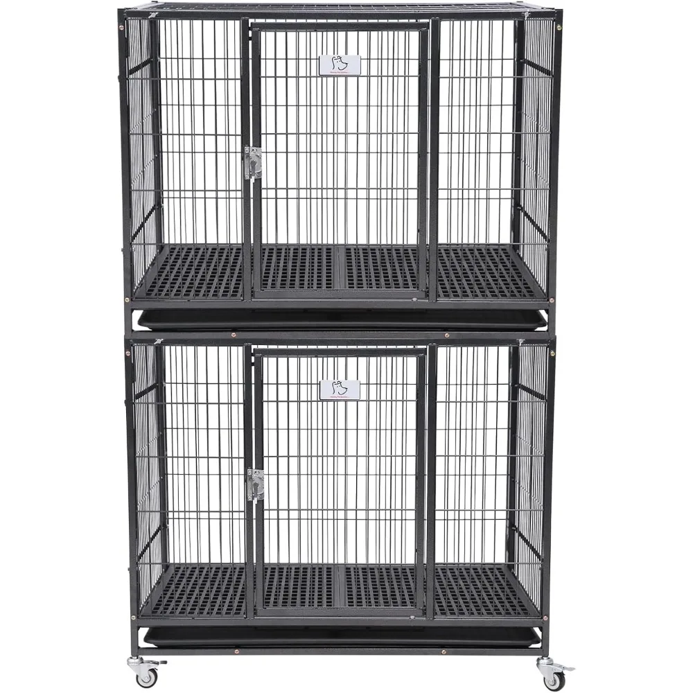 

Stackable Open Top Heavy Duty Dog Pet Cage Kennel w/Tray, Floor Grid, and Casters