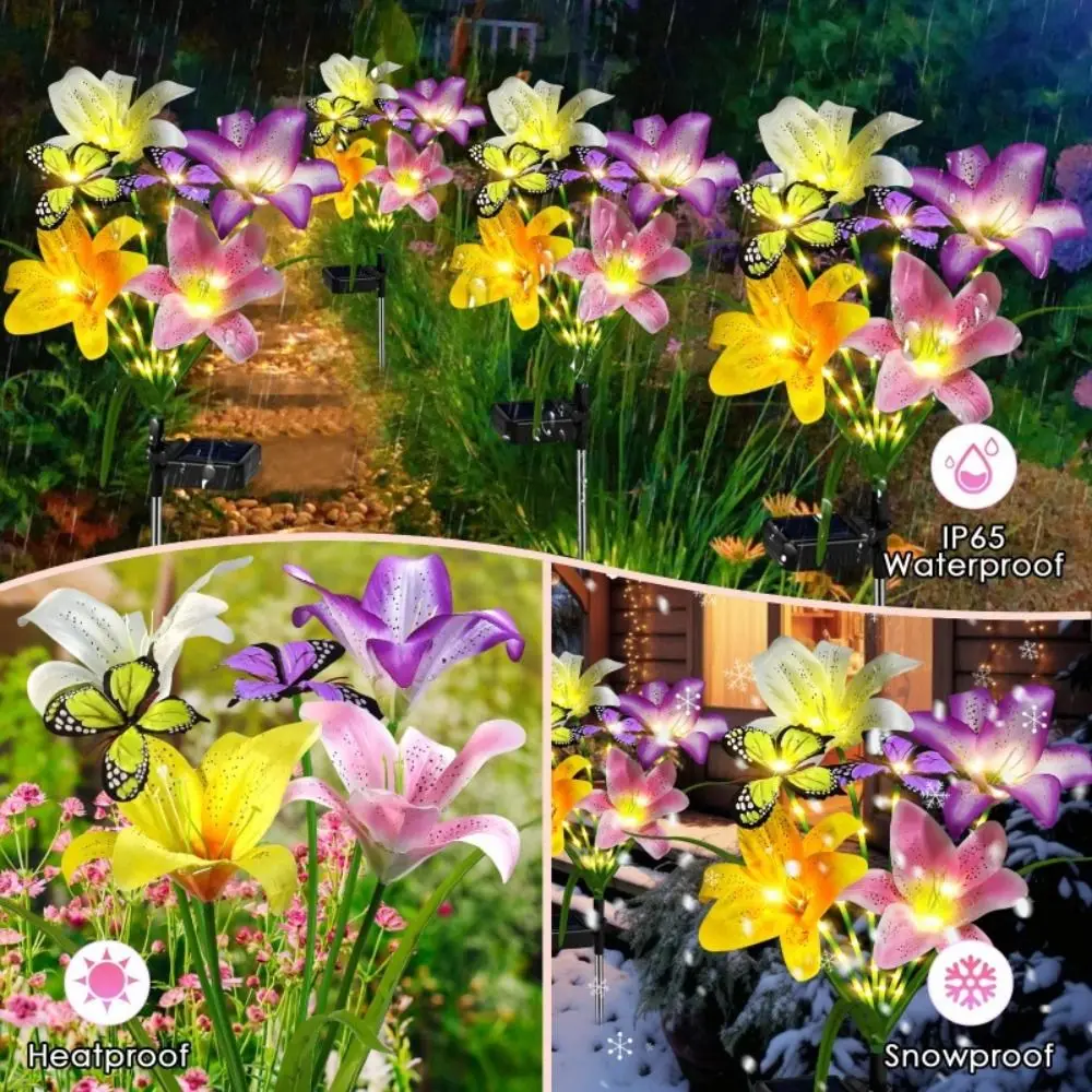 Waterproof Solar Garden Lights Flower Decor Butterfly Design Outdoor Garden Lights Ground-Mounted LED Landscape Lamp