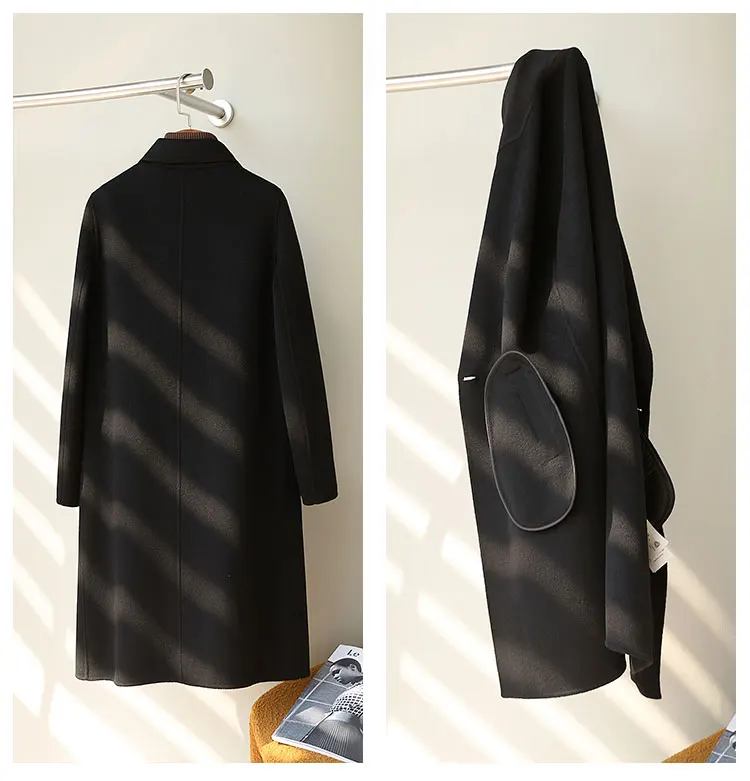 Autumn and Winter 100% Double-sided Cashmere Women's Coat Elegant Atmosphere Fashion Soft Glossy Wool Black Coat Good quality