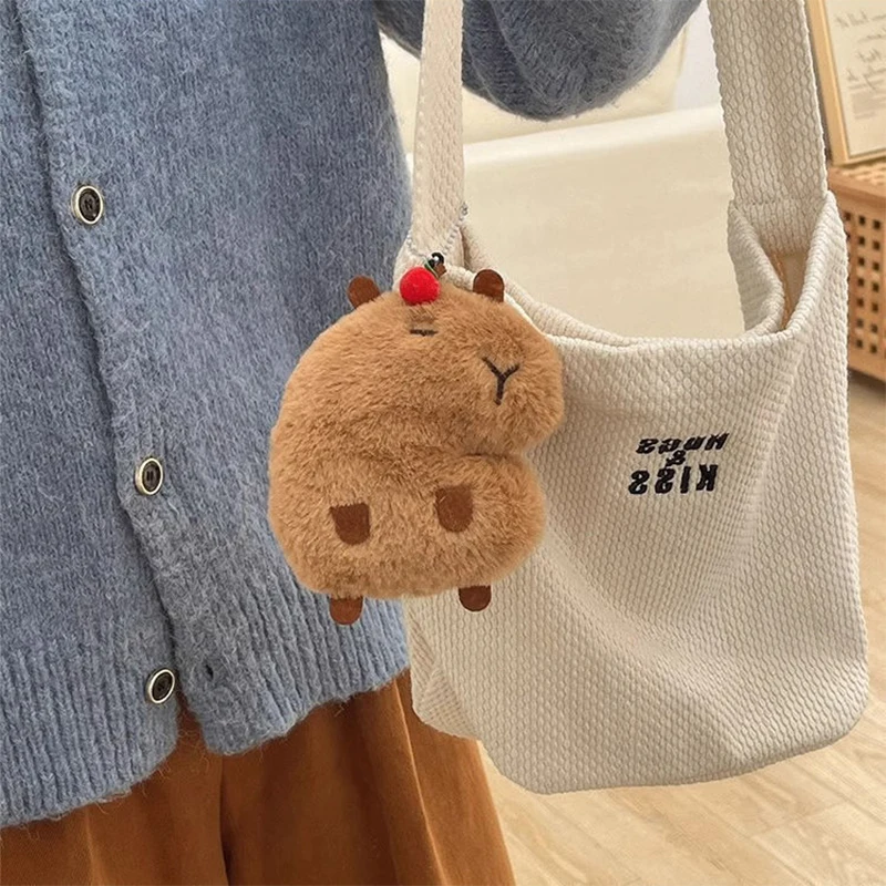 Creative Soft Stuffed Animal Capybara Plush Doll Squeak Toy Cartoon Bag Pendant Key Chain Backpack Car Bag Key Ring