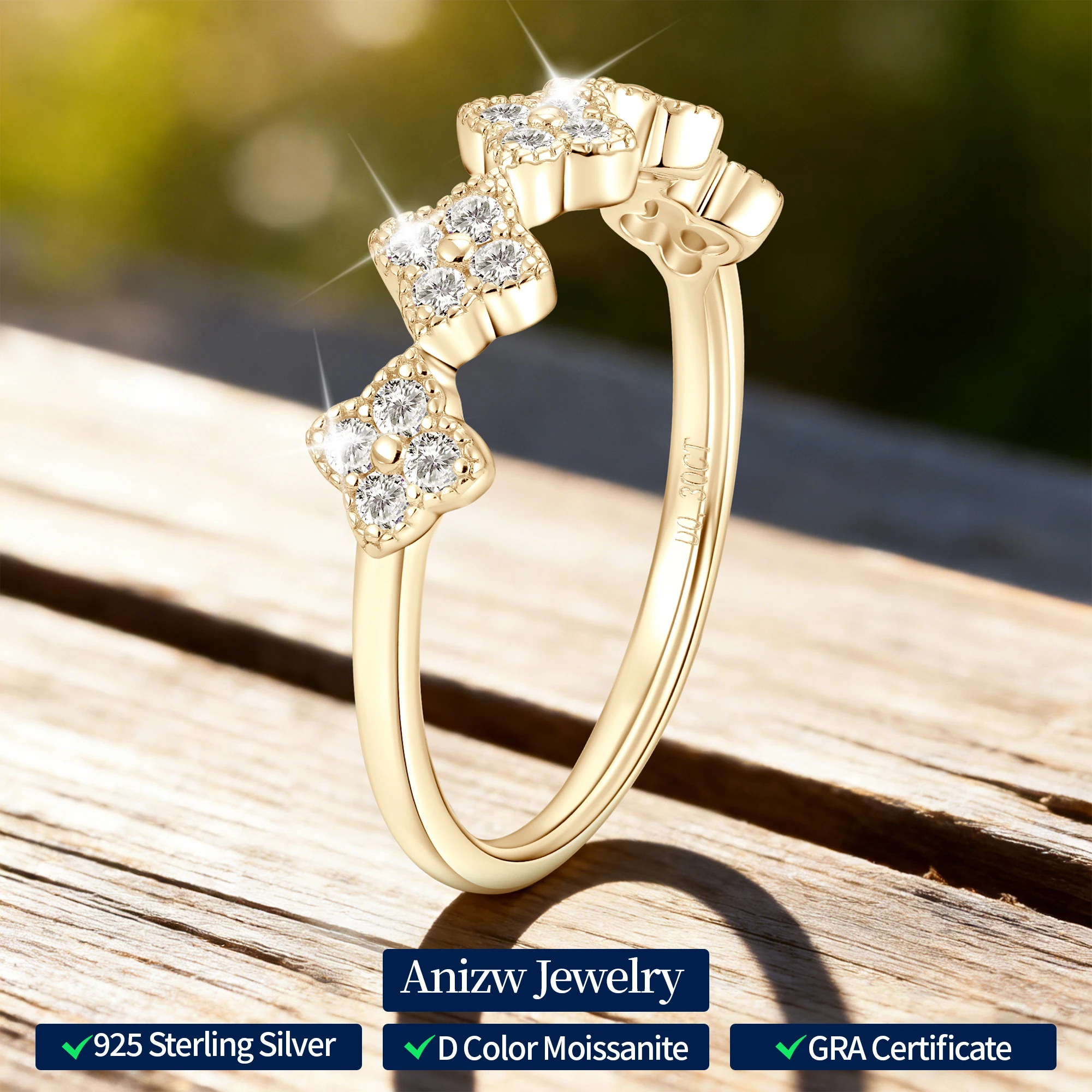 

Anziw 1.5mm Moissanite Clover Flower Ring for Women 925 Sliver Engagement Wedding Rings Band Lucky Charm Finger Jewelry 2025 New