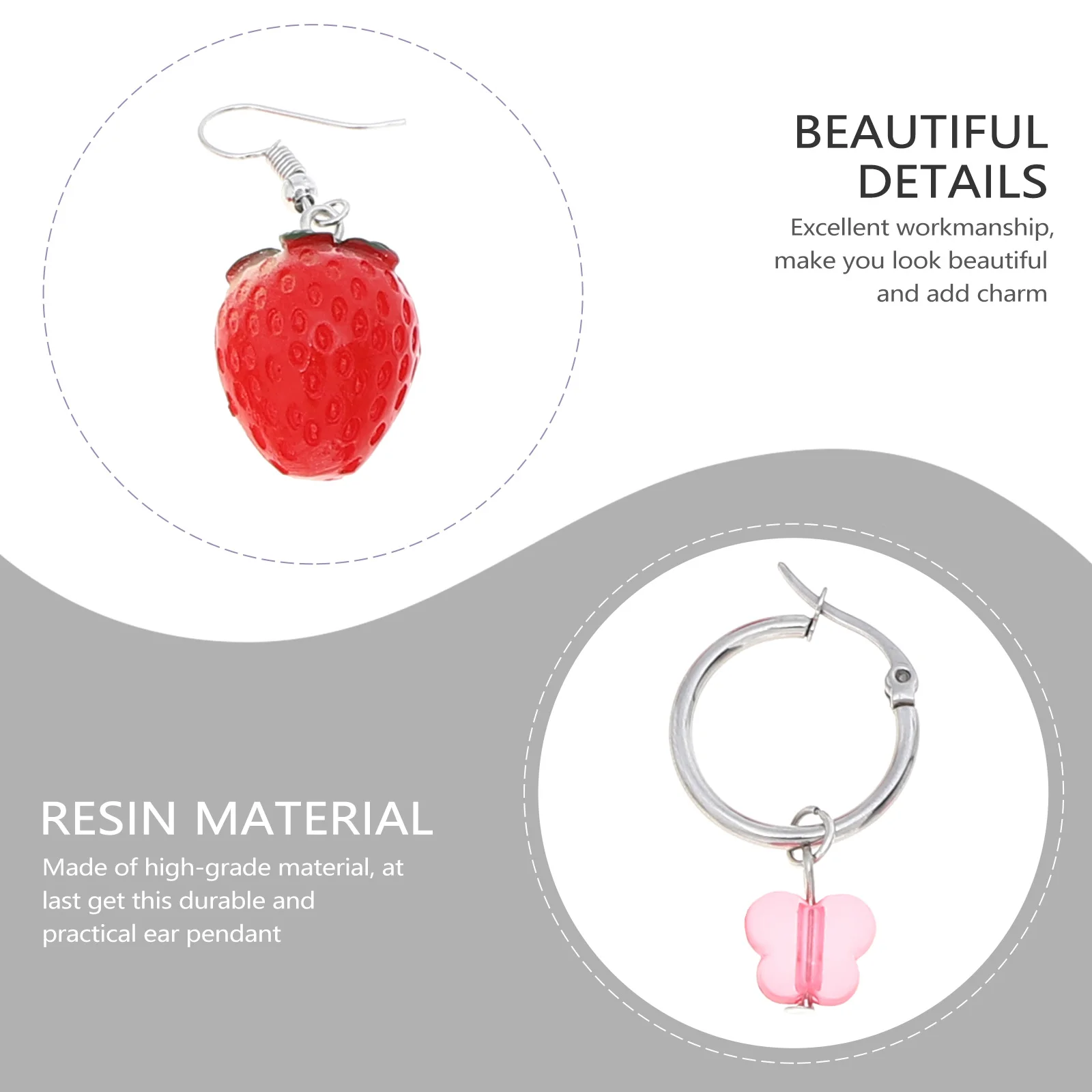 

6 Pcs Heart Charm Earrings Clear Resin Butterfly Strawberry Dangler Metal Hoop Summer Jewelry Gifts Mom Grandma Birthday