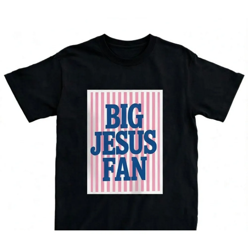 Big Jesus Fan Pink Striped Graphic T Shirt Christian Religious Faith Inspirational Short Sleeve Crewneck Tee Top