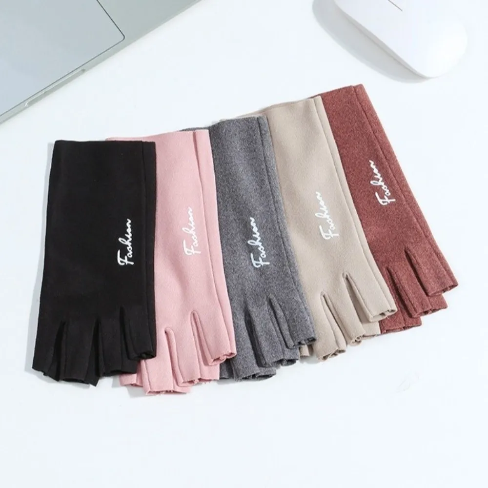 

Solid Color Half Gloves Thin Style Warm Fleece Lined Semi- Mittens Breathable Non-Slip Touchscreen Gloves Outdoor Activities