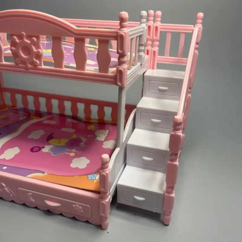 1/12 Doll House Miniature Simulation European Princess Double Bed For Doll Furniture Toy Princess Double Staircase Toy