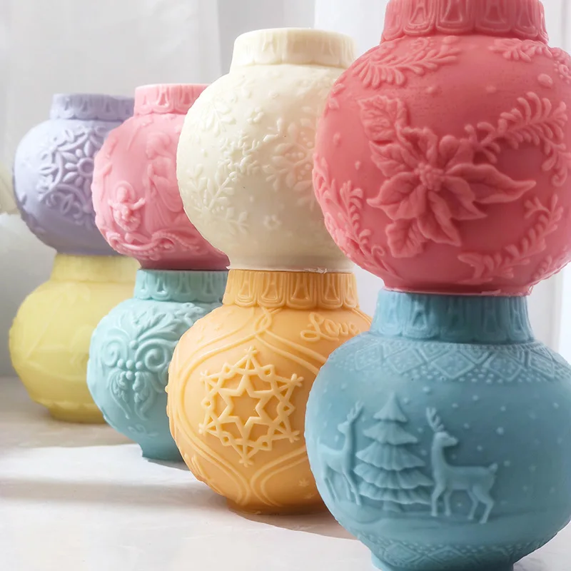 8 Style Lantern Ball Candle Silicone Mold Abstract Craft Emboss Scented Candle Making Soap Mould Desktop Ornament Candle Molds