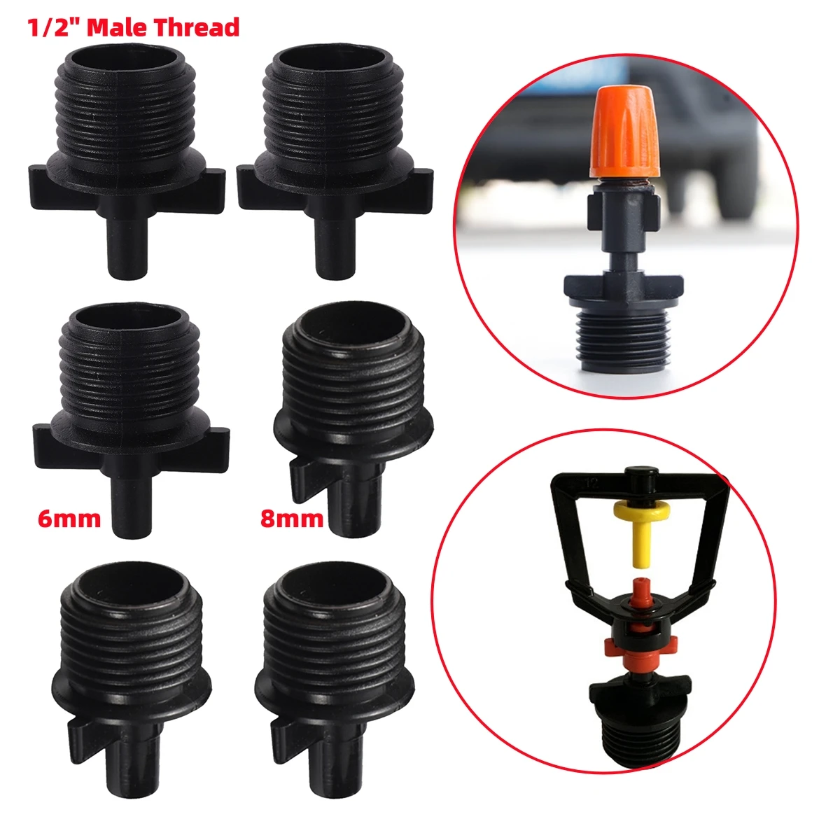 

1/2 "наружная резьба до 6 мм 8 мм разъем для сопла сельское хозяйство теплица сад адаптер для капельного орошения для распылительных насадок 100 шт.