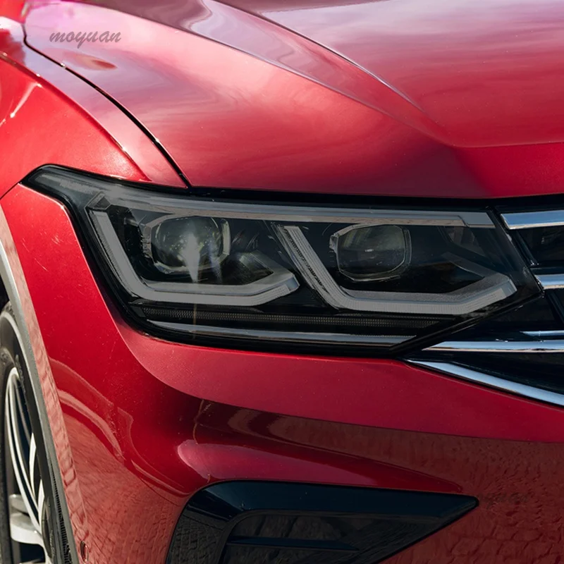2 szt Folia ochronna reflektora samochodowego Przednie światło Przezroczysta przydymiona czarna naklejka TPU Do Volkswagen VW Tiguan Facelift 2020 2021 — zdjęcie 3
