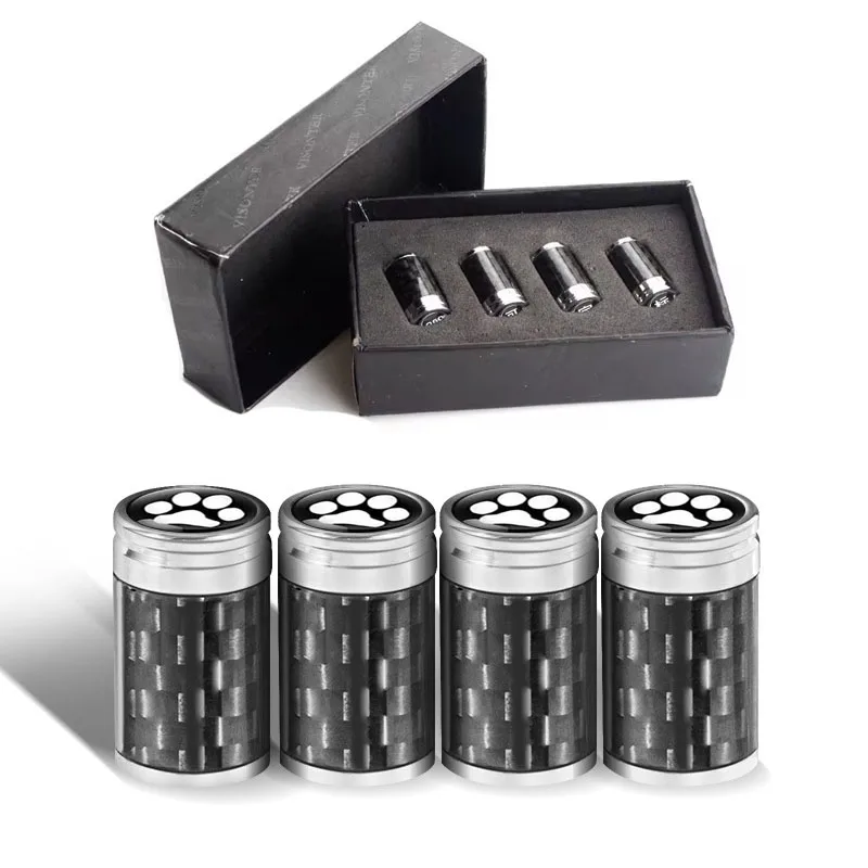 4PCS/Set With Box Car Wheels Tires Valves Carbon Fiber Dustproof Auto Truck Bike ATV Rims Valve Covers Car Styling Accessories