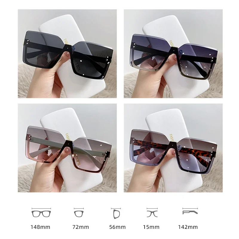 2024 New Large Frame Square Rimless Sunglasses Women Fashion Temperament Sunscreen Sunglasses Ladies Trendy Gafas De Sol Mujer