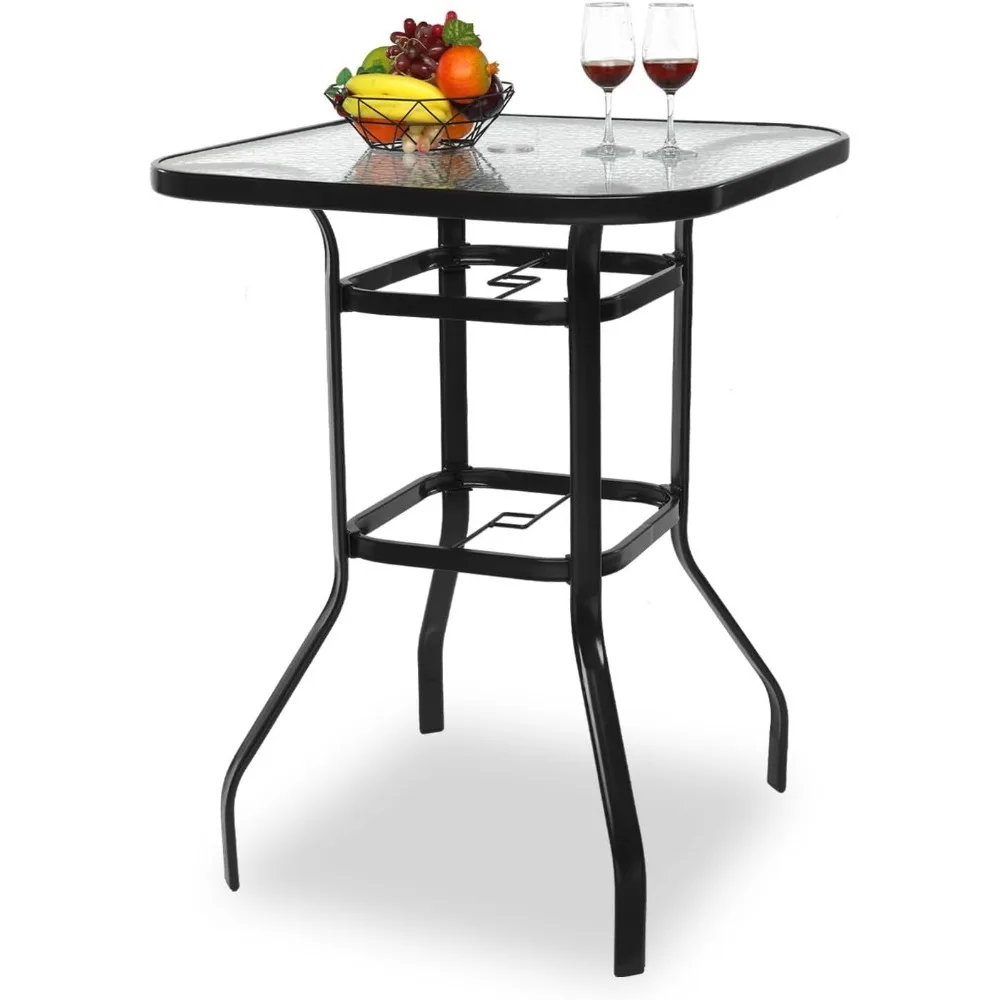 

Outdoor Bar Table with Umbrella Hole, Modern Black Metal Patio Bar Table, High Top Table for Outdoor Relaxation and Home