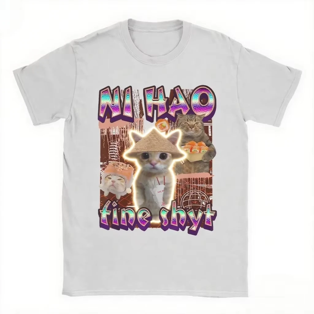 

Футболка унисекс 2025 с принтом: забавный кот, летняя одежда, хлопок, высокое качество, уличный стиль