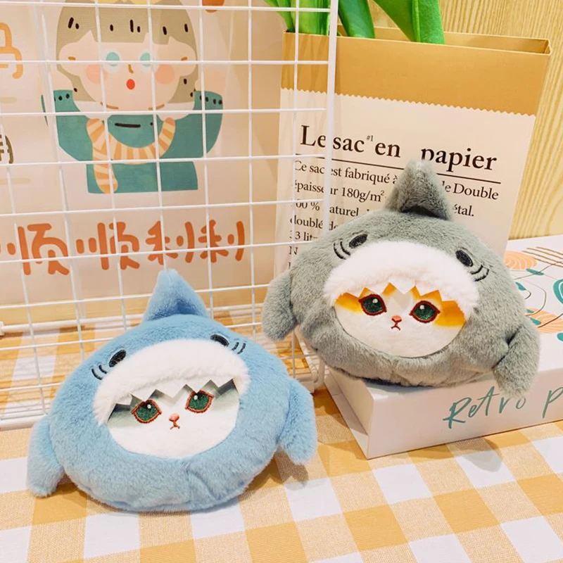 Porte-monnaie chat requin en peluche avec fermeture éclair, jouets beurre parfumés, sac porte-clés mignon, ornements de moto, cadeaux de couple