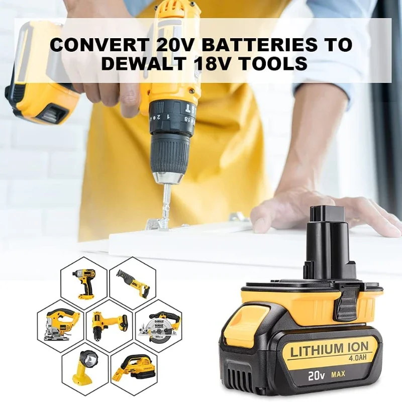 ZWINCKY-Adaptador de Bateria com USB, DCA1820 para Dewalt, Ferramentas 18V, Converter para Bateria de Lítio Dewalt 20V, DC9096, DE9098, DE9096, 1 PC, 2PCs