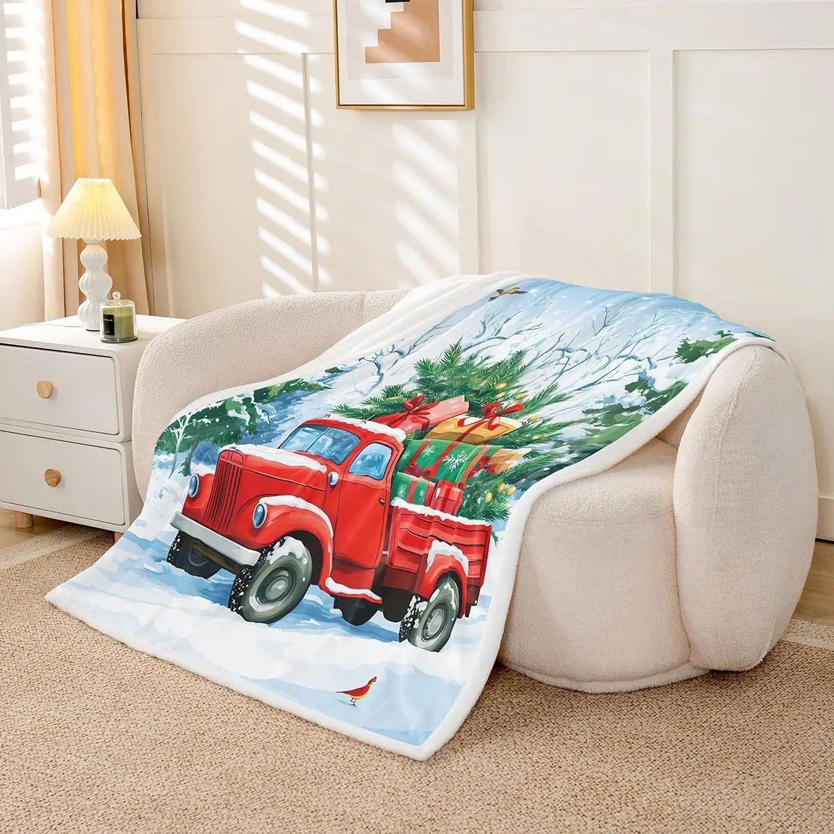 Christmas Truck Fleece Blanket Merry Xmas Decorations Sherpa Blanket Baby Decor Fuzzy Plush Throw for Kids Boys Girls Teens