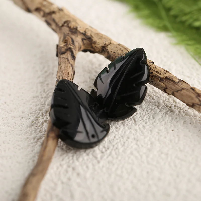 Black Obsidian Leaf Charms Jewelry Semiprecious Stones,Earrings Beads for Jewelry Handmade Natural Jewelry 22x16x3mm 5.6g