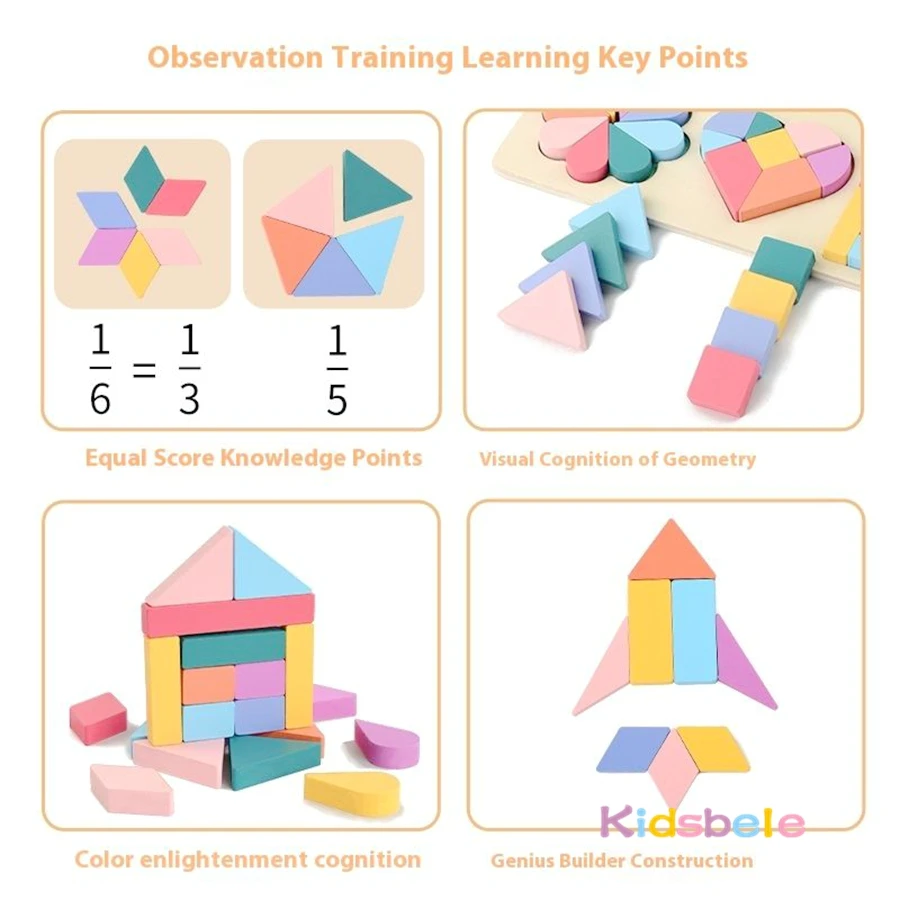 Children's DIY Montessori Geometric Shape Color Matching Toys Wooden 3D Jigsaw Puzzle Block for Boy Girl Christmas Birthday Gift