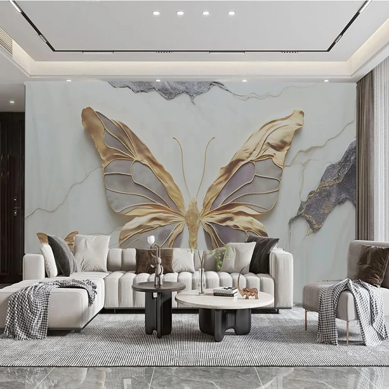 Custom Wall Cloth Modern Art Light Luxury Butterfly Marble Photo Wall Murals Wallpaper Living Room Sofa TV Home Decor 3D Fresco