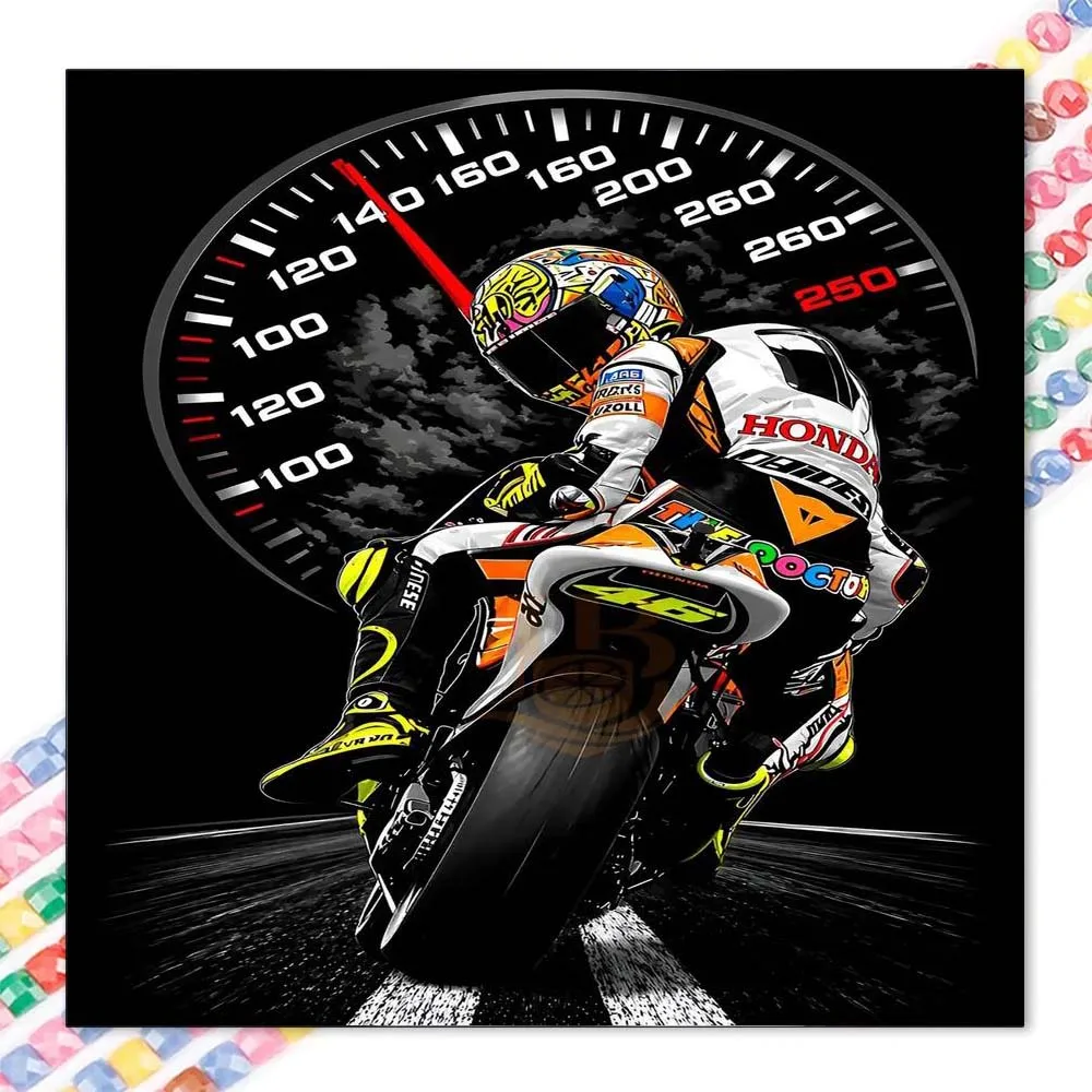 1Pcs, 5D-DIY, Round Diamond Painting Set, Diamond Art, Motorcycle, Rider, Speedometer, Home Decor and Creative Gifts