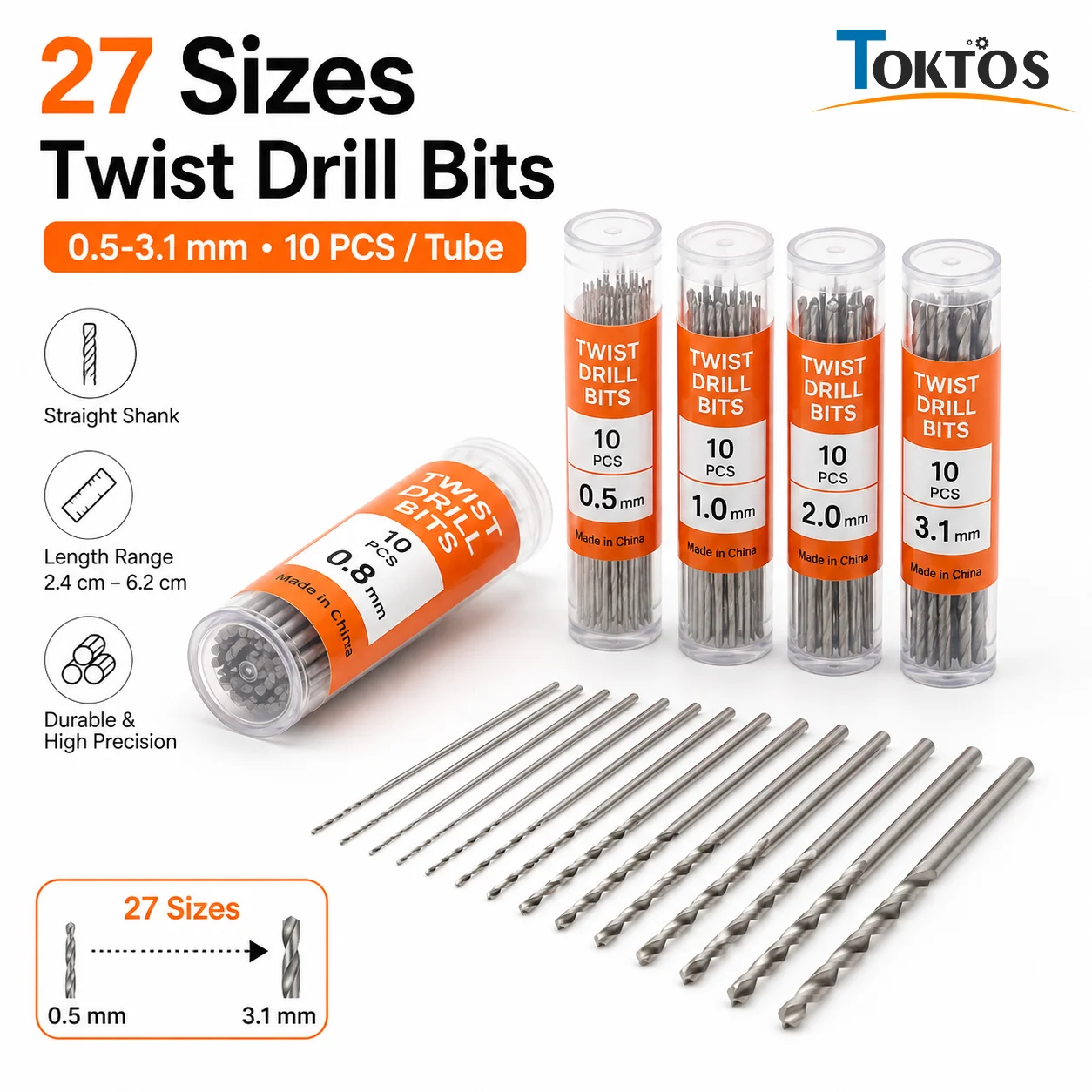 27PCS Twist Drill Bit Set 0.5-3.1mm Straight Shank Precision Drill Bits for Jewelry Making Metal Wood DIY Tools