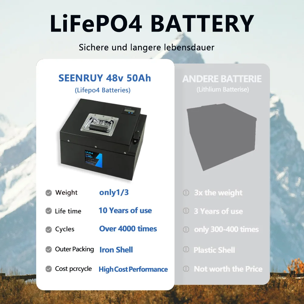 48V 50AHLifepo4 With Charger Built in BMS Optional 30A 50A 80A Lithium Iron Phosphate Battery For motorcycle with 10A Charger