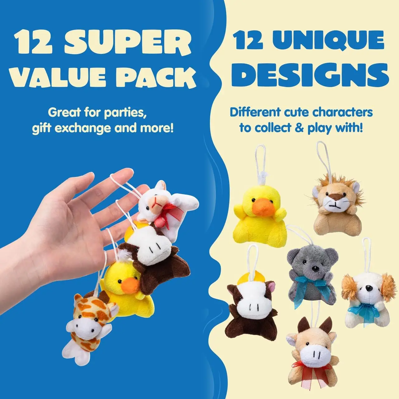 JOYFY 12/36/72 Pack Mini Animal Plush Toy Assortment Bulk Stuffed Animals for Kids Plush Keychain Halloween Party Decoration