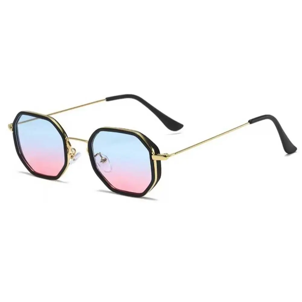 New Fashion Polygonal Sunglasses Retro Metal Frame Windproof Sunglasses Sunscreen Sunglasses Lightweight Small Frame Eyewear