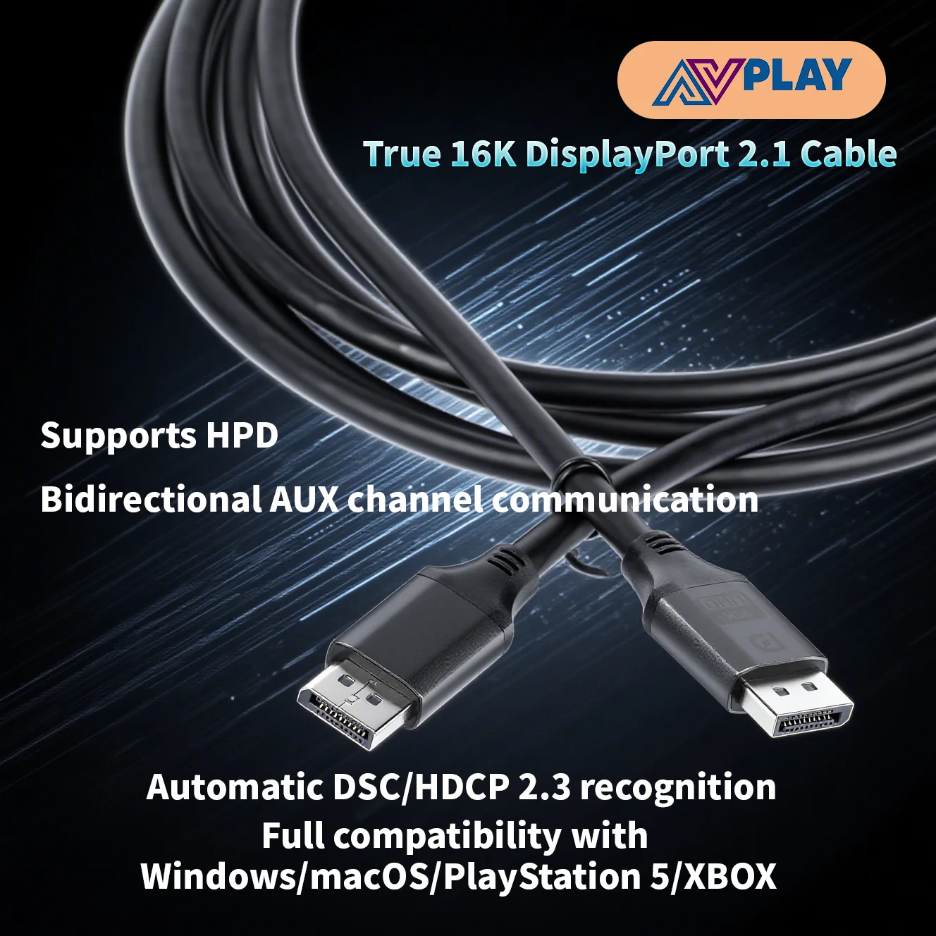 AVplay DP-80 Fiber Optic DP Cable 2.1 Monitor 240HZ Graphics Card Computer High-definition 16K E-sports Connection Cable