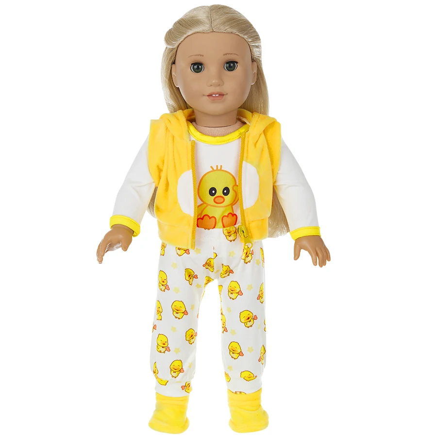 Doll Clothes 18Inch/45cm Cute Yellow Duck Jacket Hoodie Pants Baby Born Doll Rebirth Doll Clothes Accessory Doll Girl Gift