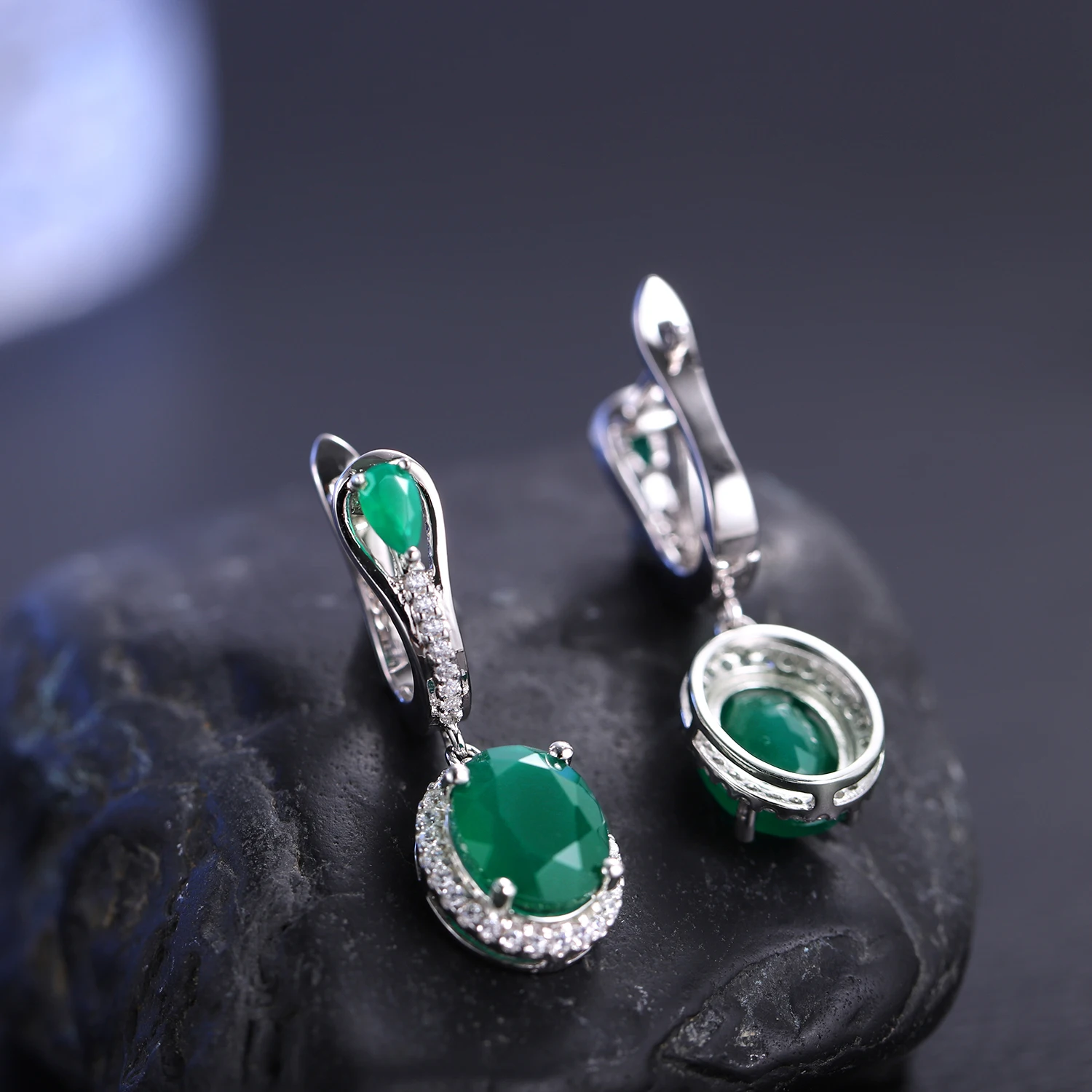 Gem\'s Ballet 5.15Ct Natural Green Agate Vintage Earrings 925 Sterling Silver Gemstone Drop Earrings For Women Fine Jewelry