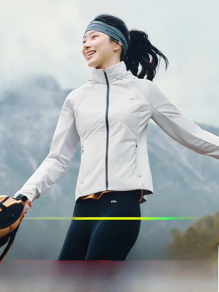 

Высокоэластичная хлопковая куртка для женщин: осенне-зимняя спортивная верхняя одежда с флисовой подкладкой, приталенный крой, теплая, для повседневной носки