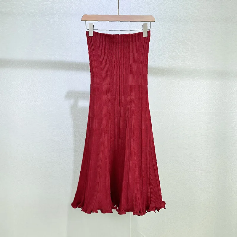 【هدية مجانية】 بلوزة نسائية عصرية فرنسية رفيعة قابلة للتمدد باللون الأحمر + طقم تنورة ضيقة مكون من قطعتين لخريف 2025 #4