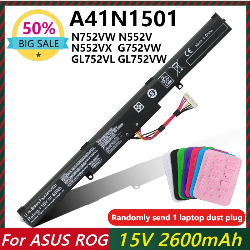 

A41N1501 Laptop Battery 15V Replacement for ASUS ROG GL752VL GL752VW G752VW N552V N552VX N752VW N752V Series A41LK9H L41LK2H