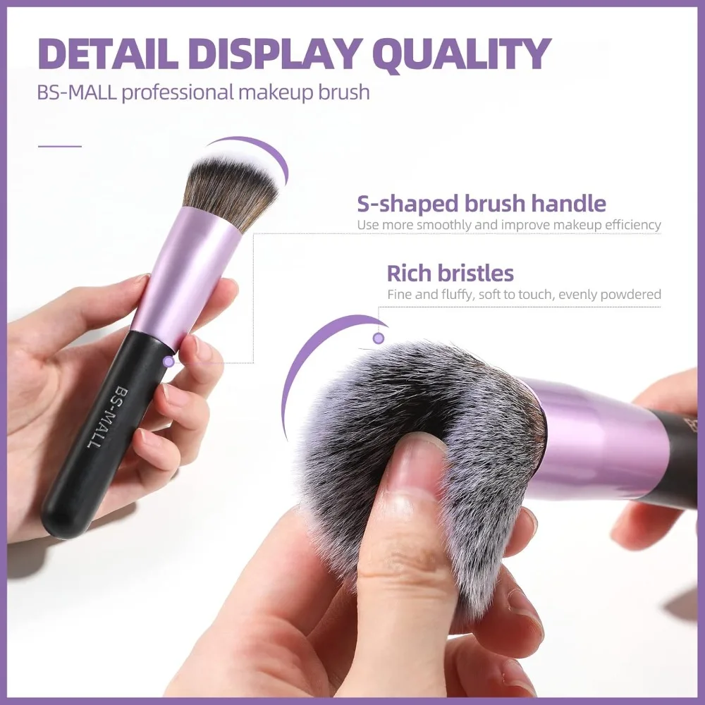 BS-MALL Pennelli per trucco Fondotinta sintetico premium Correttori in polvere Ombretti Trucco Set di pennelli da 18 pezzi con 4 pezzi Spon per trucco