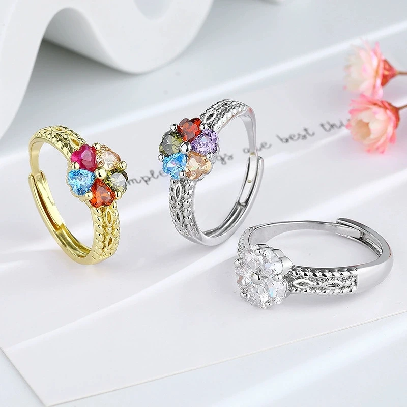 Creative Heart Zirconia Open Ring Fashion Index Finger Ring for Women Trendy Style Stackable Jewelry Gift