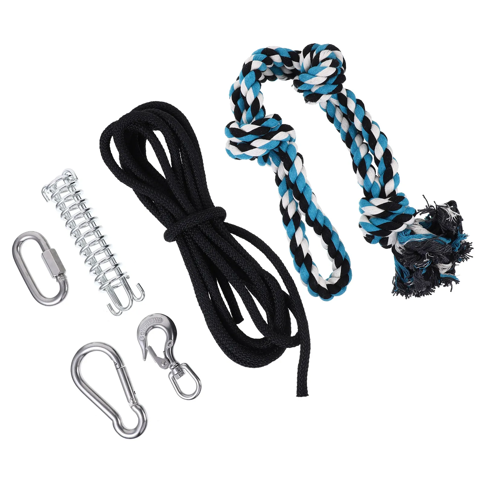Pet Heavy Duty Stainless Steel Spring Pole Dog Rope Hanging Exercise Pulling 5M Black Rope Muscle Building Tool