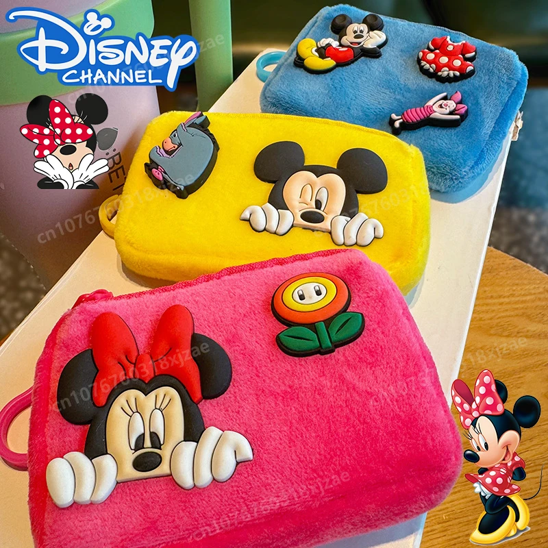 

Disney Mickey Mouse Plush Coin Wallet Cartoon Minnie Cute Furry Bag Small Objects Storage Lipstick Pouch Purse Girlfriends Gifts